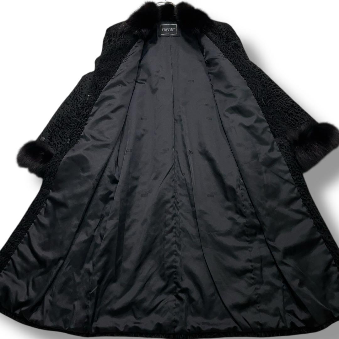 極美品 ERIFORT ペルシャンラム リアルファー ロングコート ブラック M