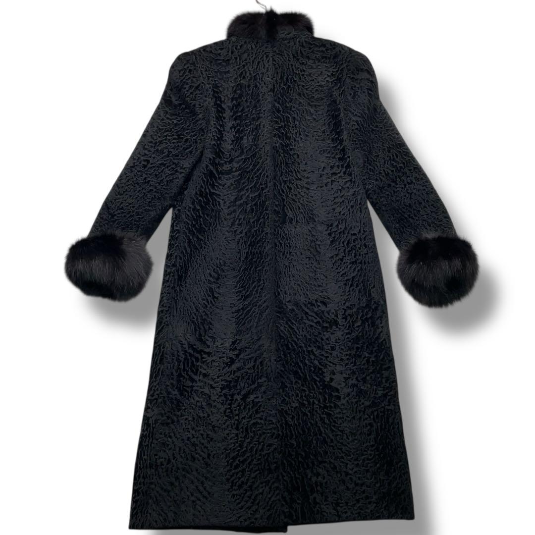 極美品 ERIFORT ペルシャンラム リアルファー ロングコート ブラック M