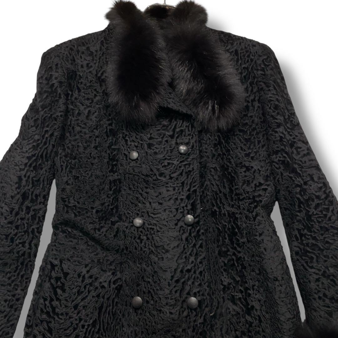 極美品 ERIFORT ペルシャンラム リアルファー ロングコート ブラック M