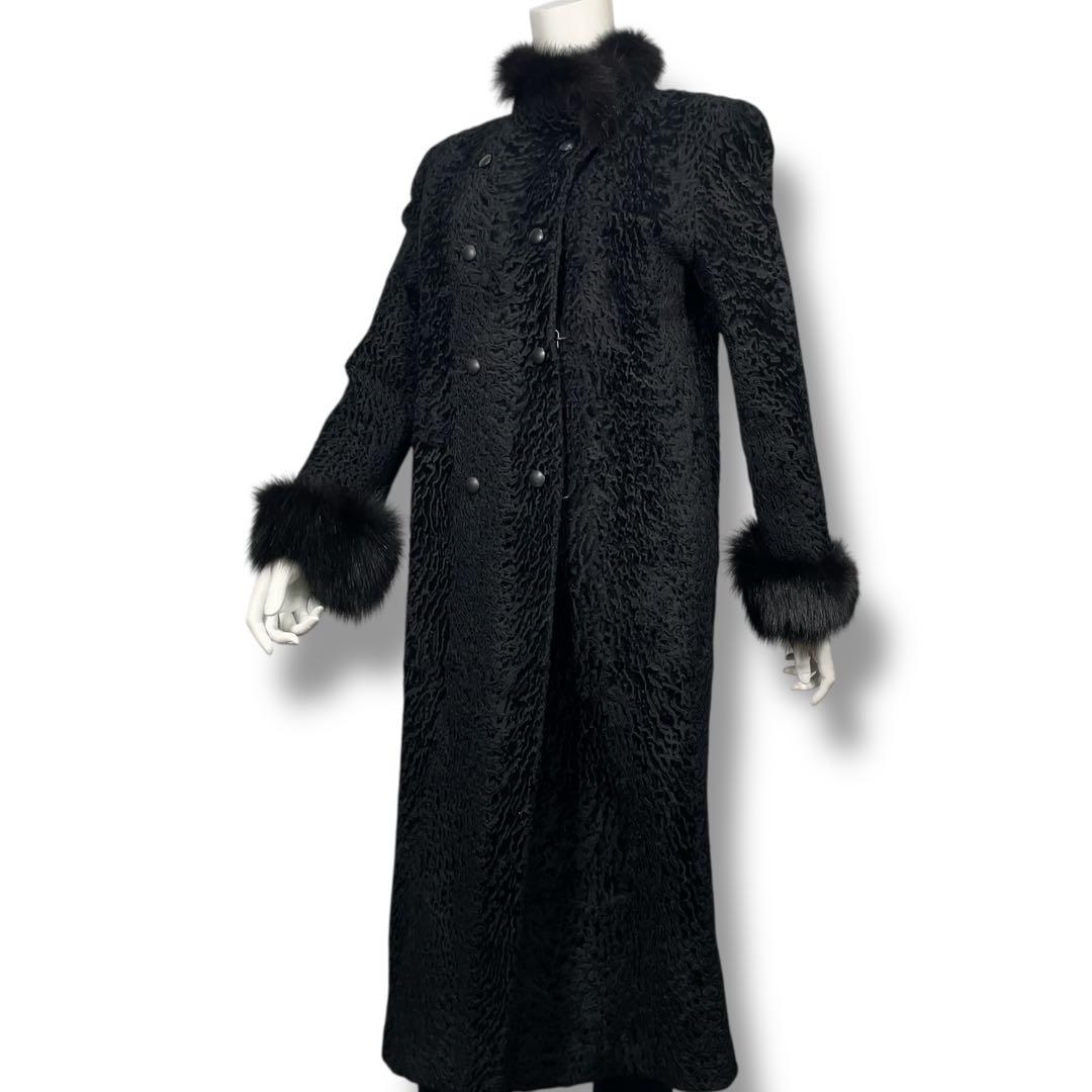 極美品 ERIFORT ペルシャンラム リアルファー ロングコート ブラック M