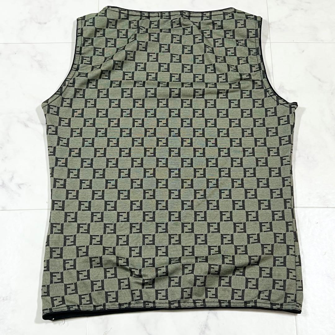 FENDI ズッカ柄 総柄 ノースリーブ トップス 42 S〜M相当 グリーン系