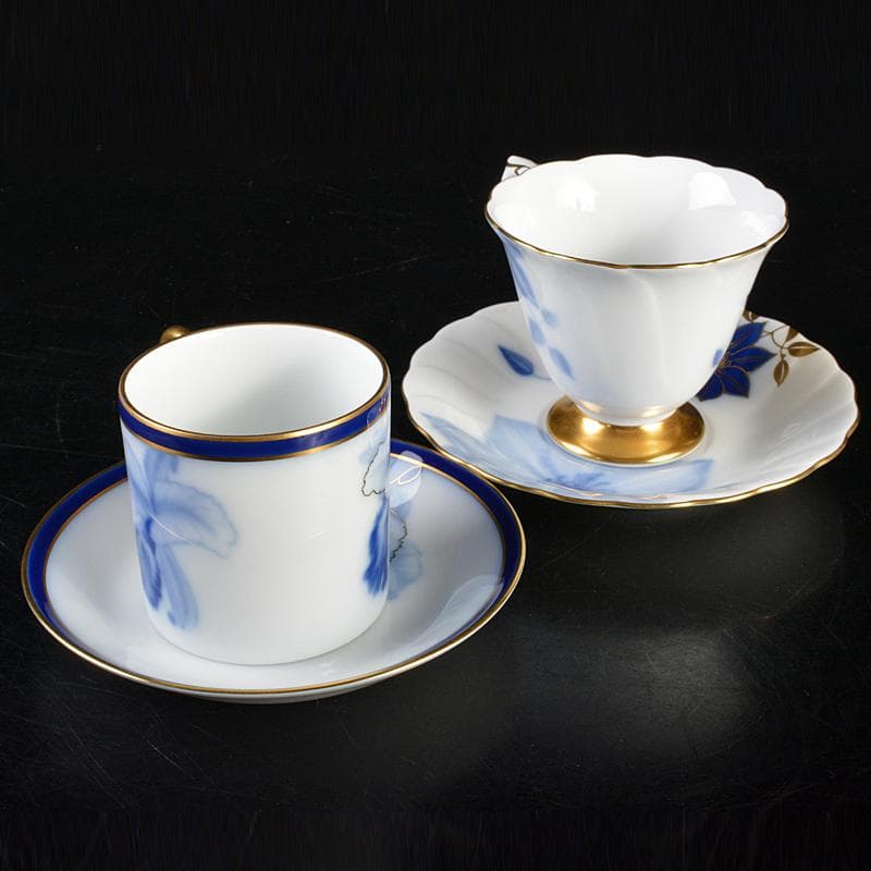 大倉陶園　染付金彩　コーヒーカップ＆ソーサー　2種2客　V　R7186