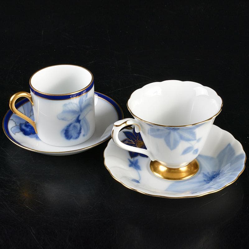 大倉陶園　染付金彩　コーヒーカップ＆ソーサー　2種2客　V　R7186