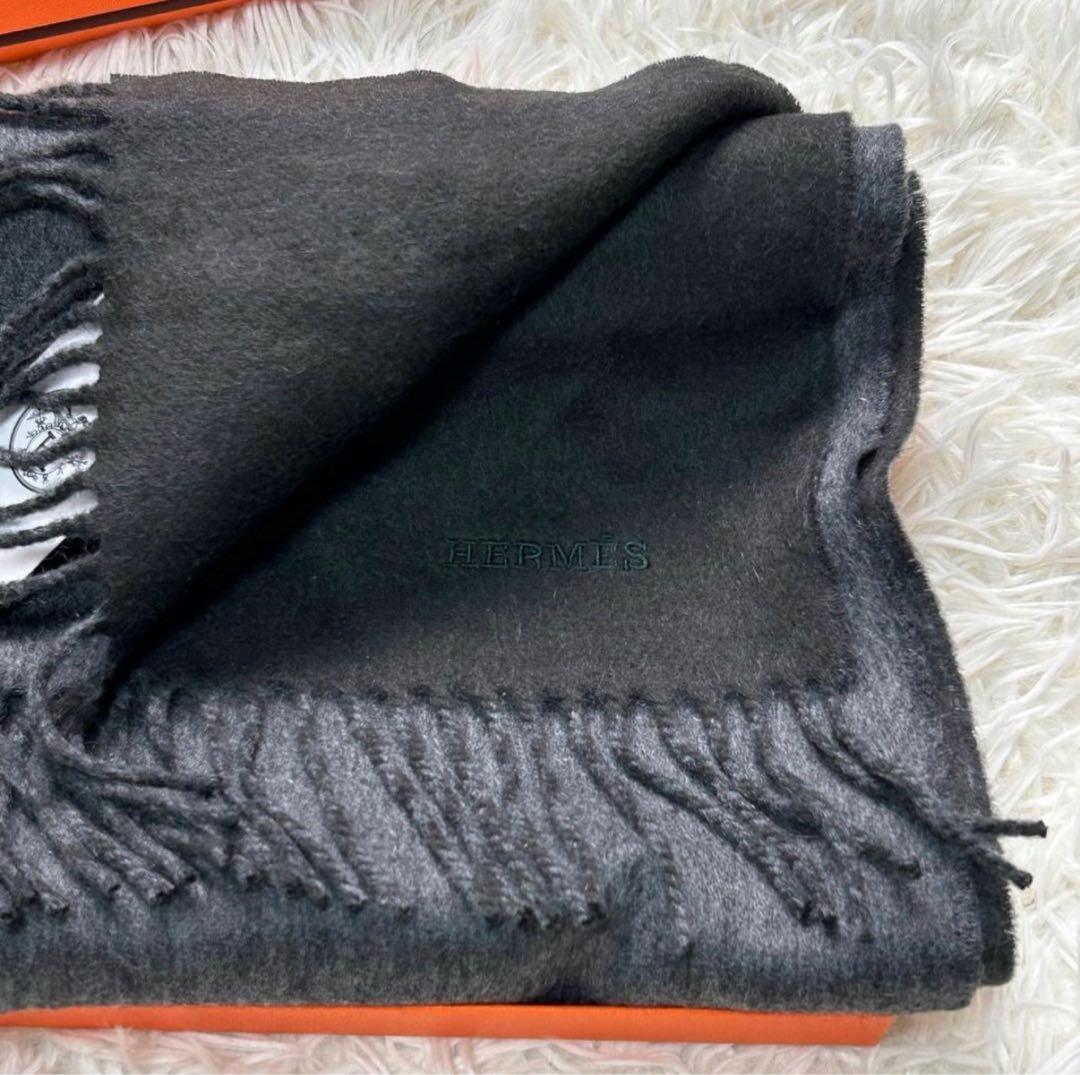 箱&タグ付き✨エルメス レクトヴェルソ カシミヤ マフラー リバーシブル グレー