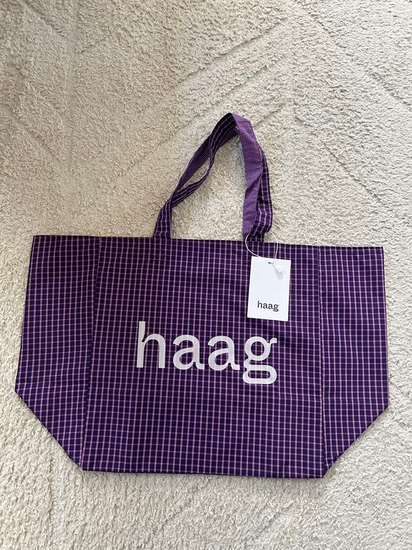 haag トートバッグ　パープル　チェック　韓国雑貨【値下げ中】