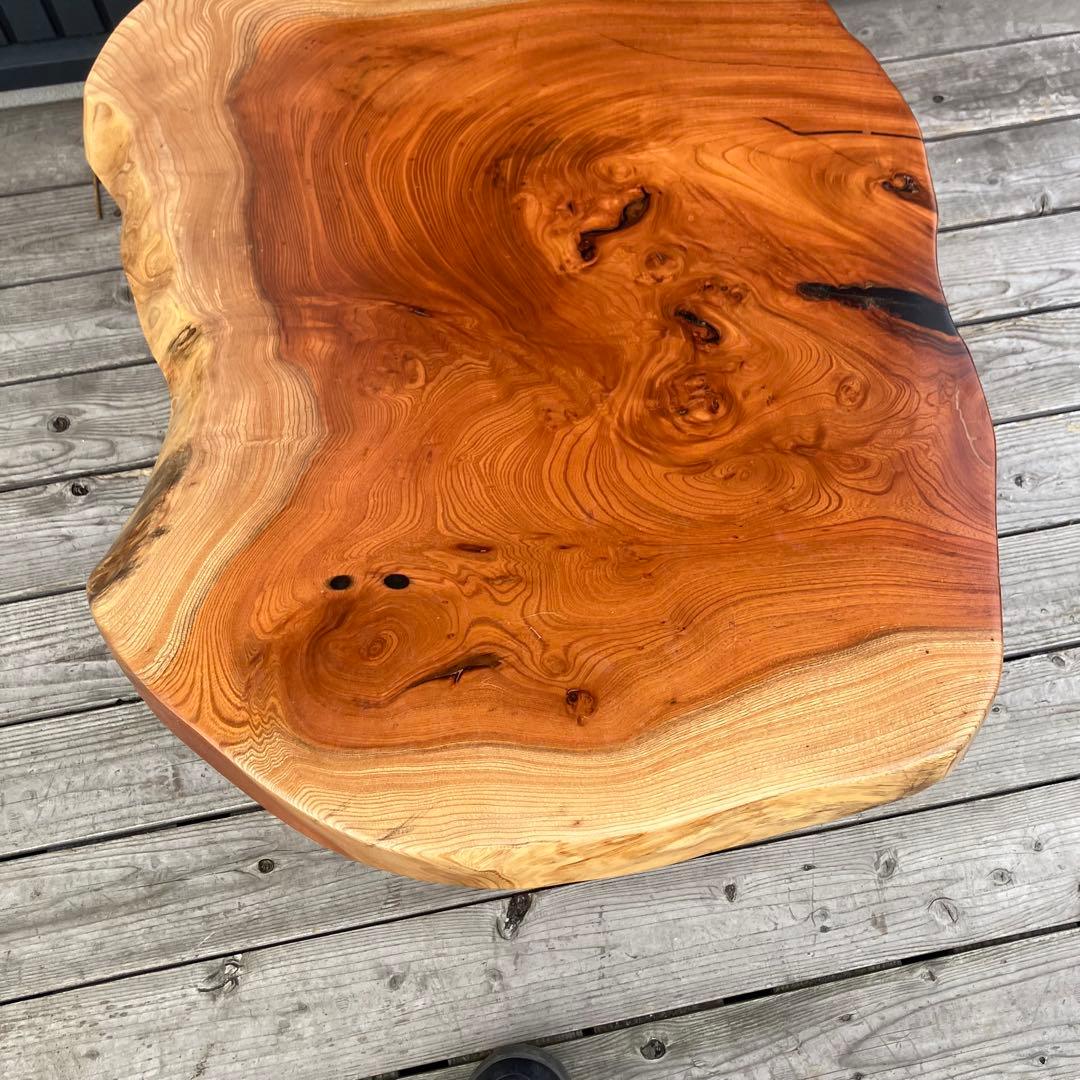 昭和レトロ 深谷木工 木製 天然木 欅材 一枚板 脚付き 座卓 センターテーブル