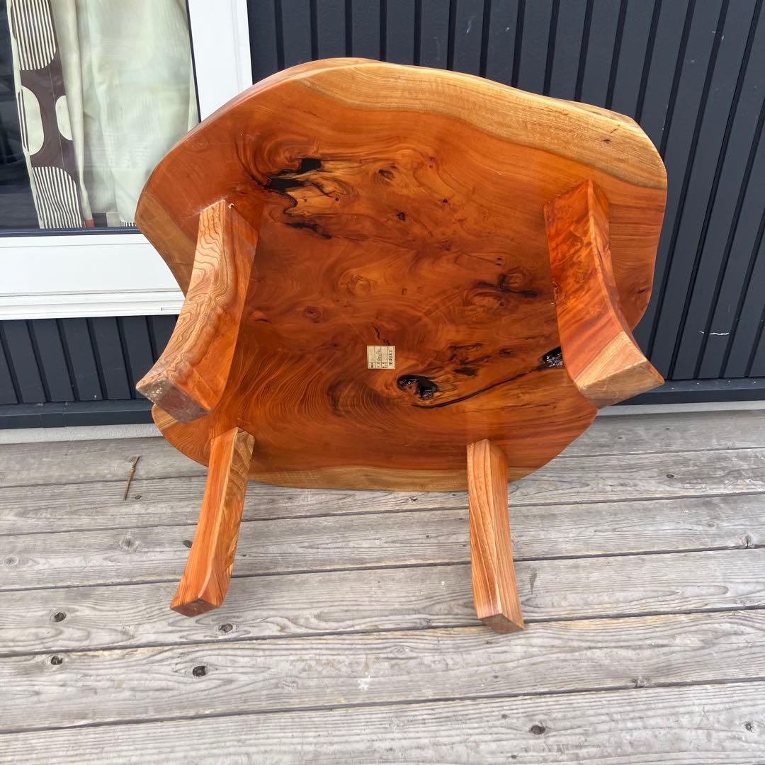 昭和レトロ 深谷木工 木製 天然木 欅材 一枚板 脚付き 座卓 センターテーブル