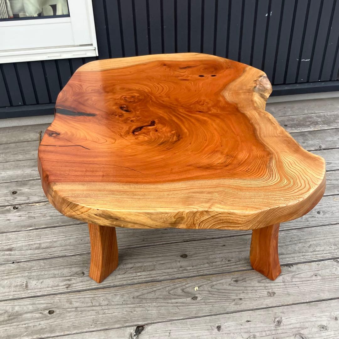 昭和レトロ 深谷木工 木製 天然木 欅材 一枚板 脚付き 座卓 センターテーブル