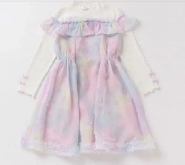 【新品未使用】メゾピアノ ユニコーン総柄 シフォン切替ワンピース 130 ピンク