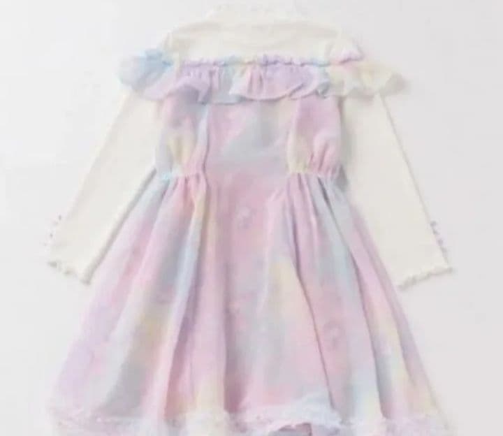 【新品未使用】メゾピアノ ユニコーン総柄 シフォン切替ワンピース 130 ピンク