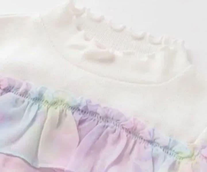 【新品未使用】メゾピアノ ユニコーン総柄 シフォン切替ワンピース 130 ピンク