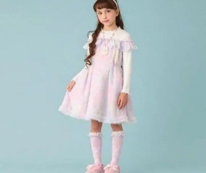 【新品未使用】メゾピアノ ユニコーン総柄 シフォン切替ワンピース 130 ピンク