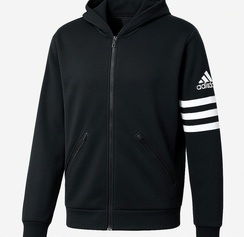 【adidas】 フルジップ スウェットパーカー 黒 3ストライプ S男女兼用