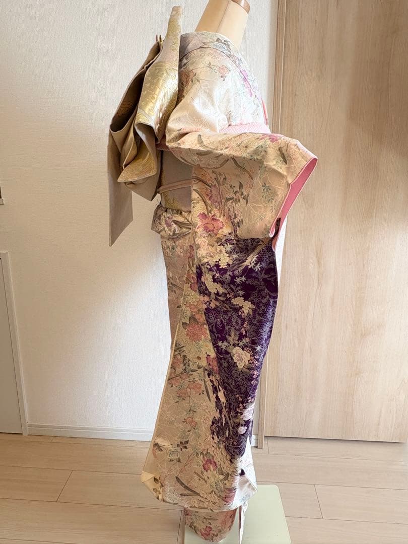 振袖セット 成人式応援 クリーム色系 紫系 ヴィンテージ MH2512261