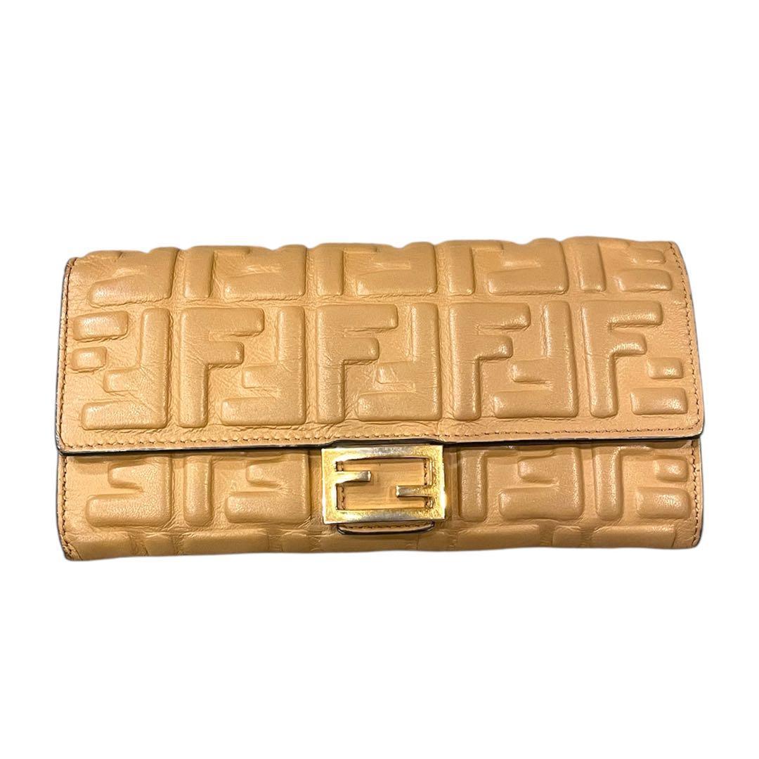 FENDI ベージュ レザー 長財布 FFロゴ