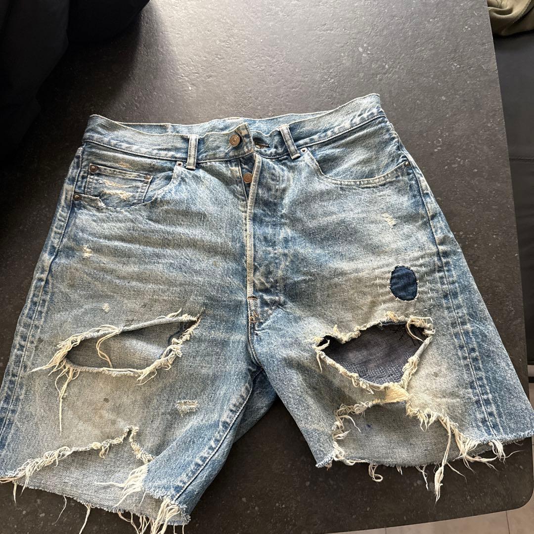 セントマイケルダメージ加工 ライトブルー ショートパンツ M