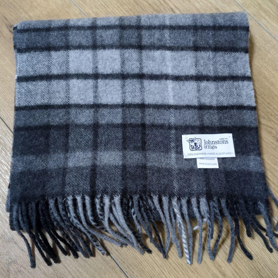 ジョンストンズ カシミヤ100％マフラー グレー系 スコットランド製