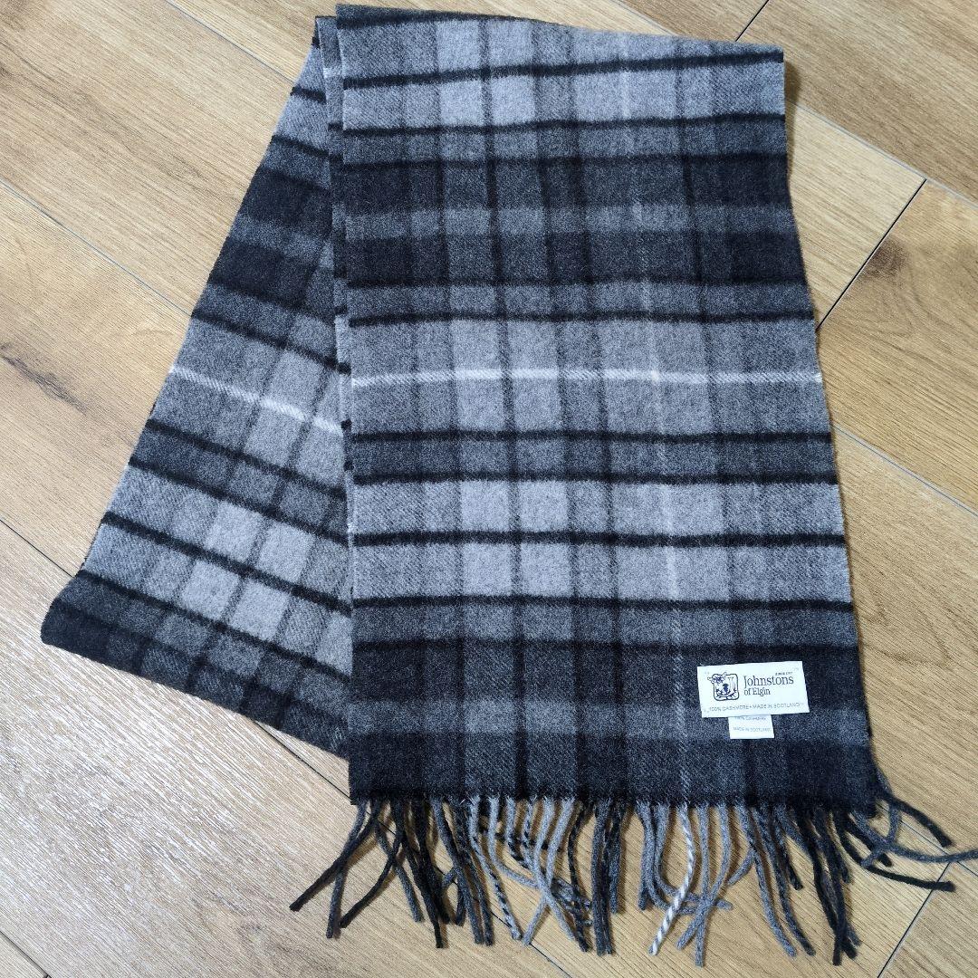 ジョンストンズ カシミヤ100％マフラー グレー系 スコットランド製