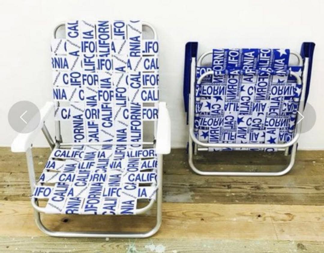 折りたたみ式 ビーチチェア　青白2脚セット　ハイバック