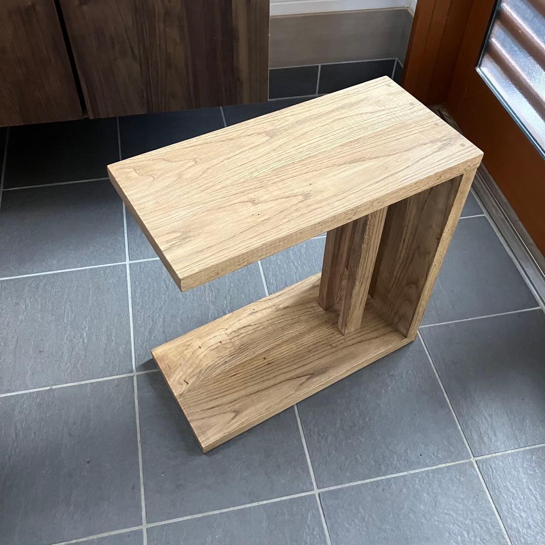タモ古材　サイドテーブル　コの字