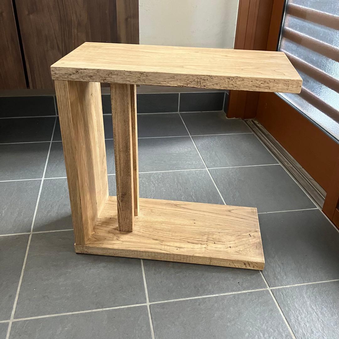 タモ古材　サイドテーブル　コの字
