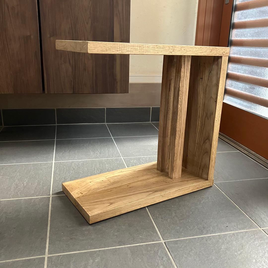 タモ古材　サイドテーブル　コの字
