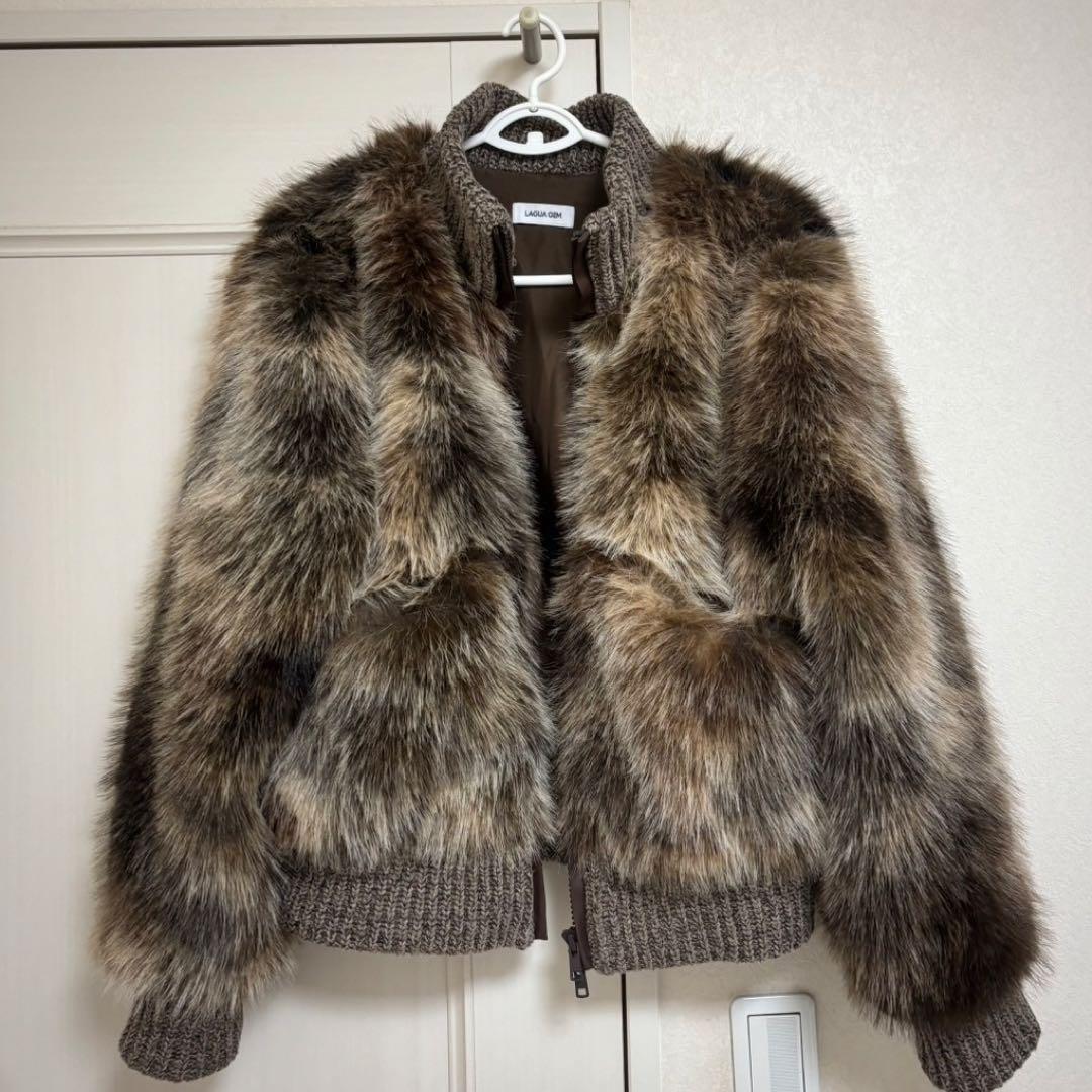 LAGUA GEM MIX KNIT FAUX FUR ブルゾン ブラウン
