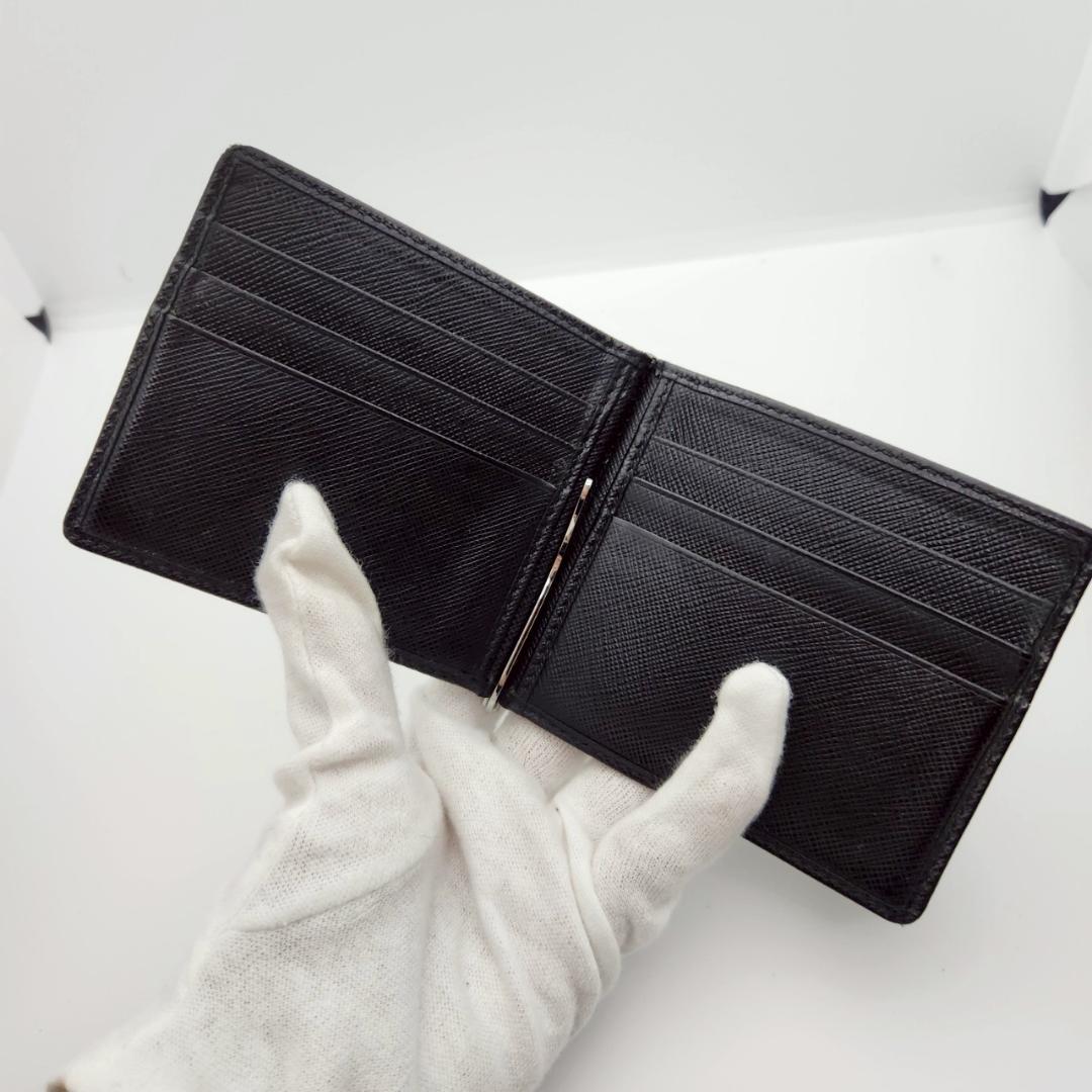 極美品 プラダ マネークリップ サフィアーノレザー　黒 メンズ