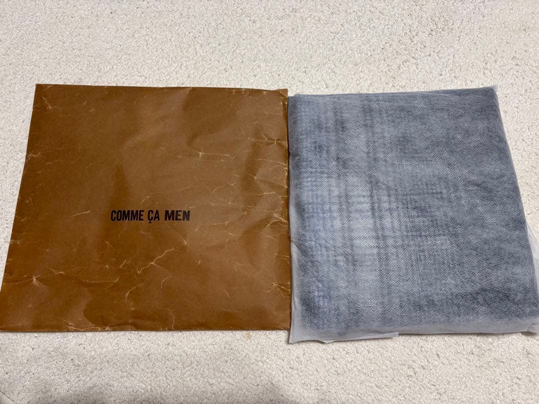 【新品未使用】 コムサメン カシミヤ100% オンブレーチェックマフラー 袋付き