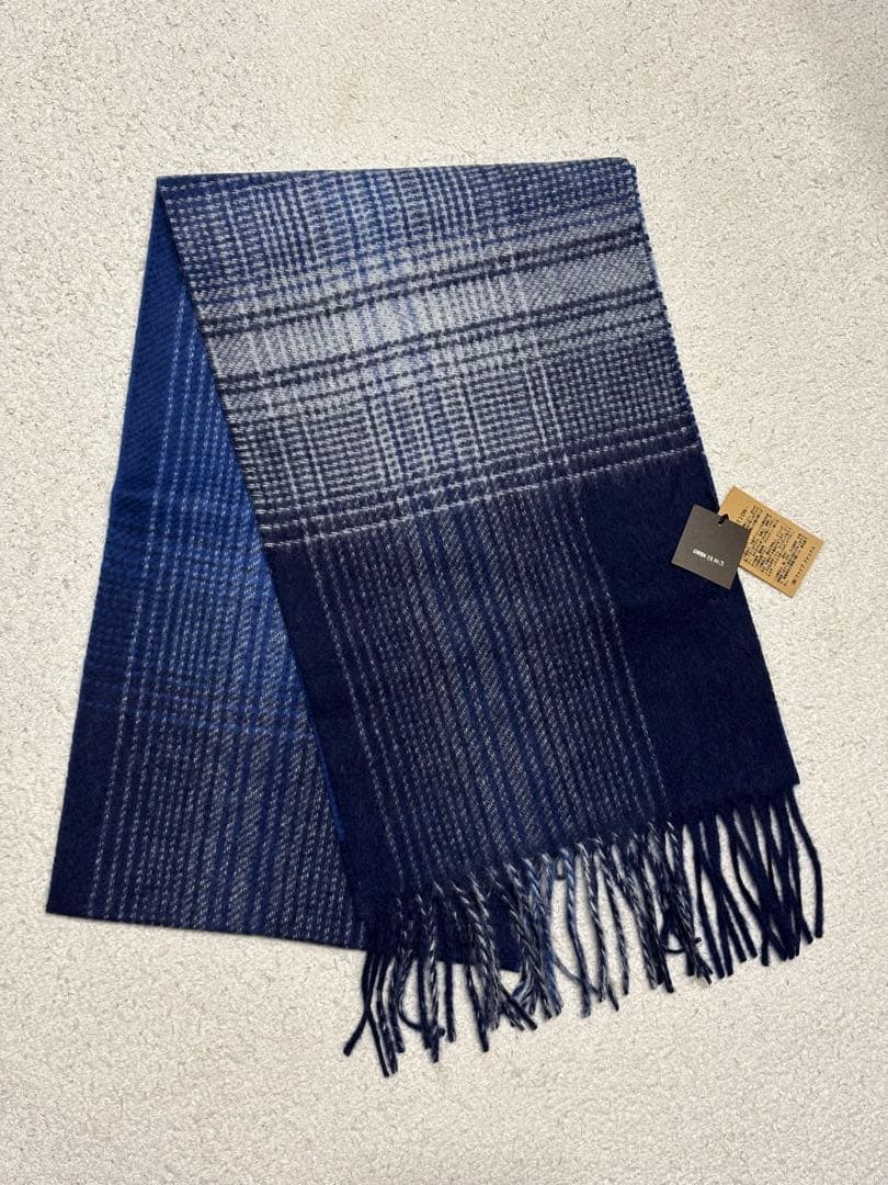 【新品未使用】 コムサメン カシミヤ100% オンブレーチェックマフラー 袋付き