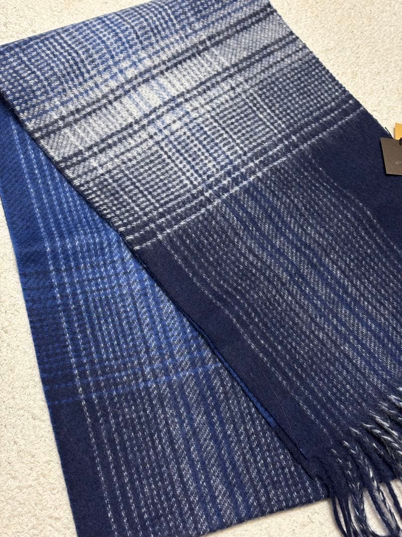 【新品未使用】 コムサメン カシミヤ100% オンブレーチェックマフラー 袋付き