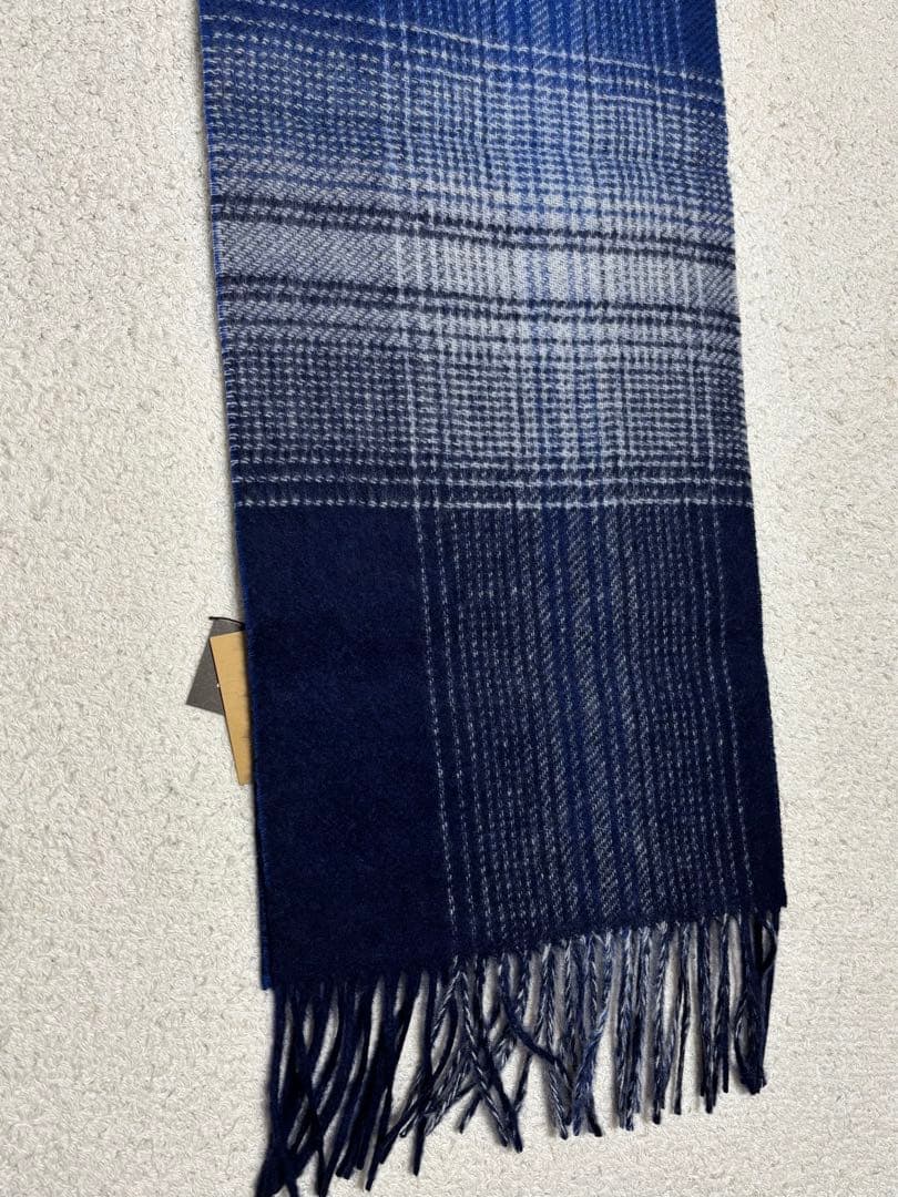 【新品未使用】 コムサメン カシミヤ100% オンブレーチェックマフラー 袋付き