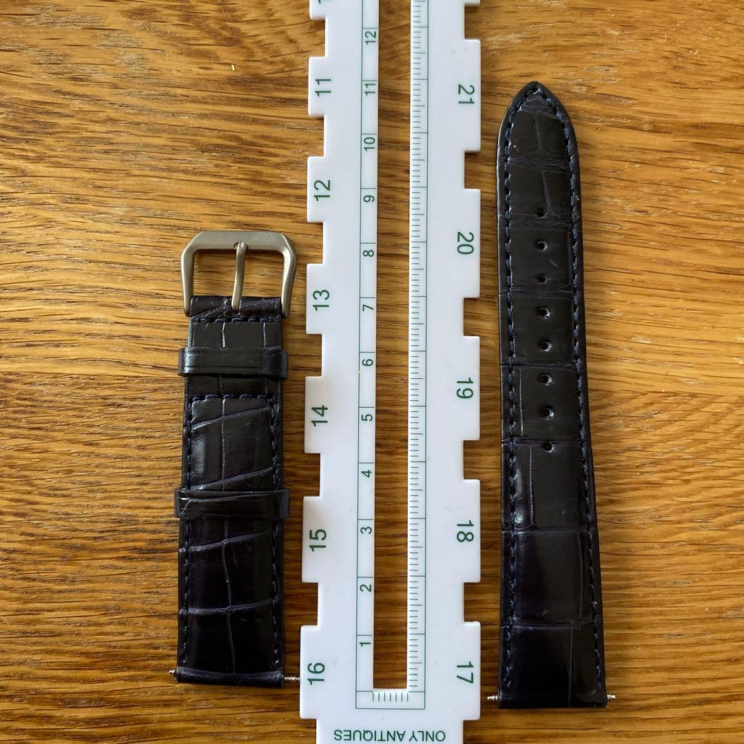 【美品】シンシアー 19mm クロコダイル オーダーメイド ベルト ネイビー