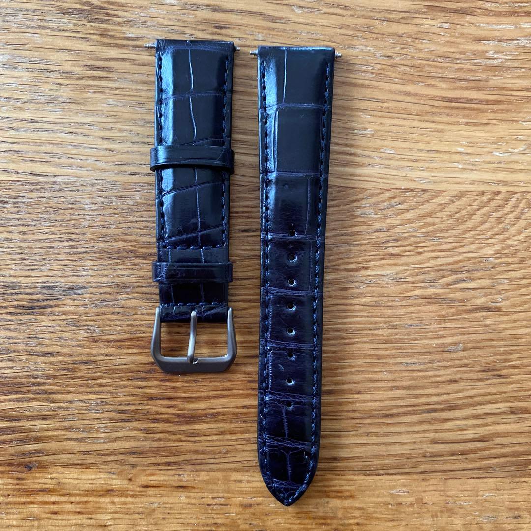 【美品】シンシアー 19mm クロコダイル オーダーメイド ベルト ネイビー