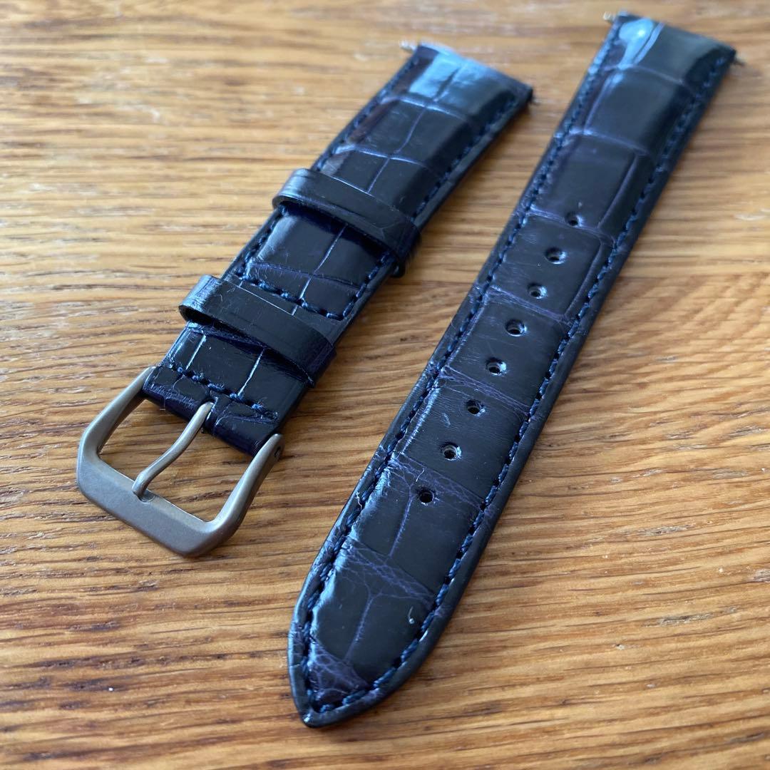 【美品】シンシアー 19mm クロコダイル オーダーメイド ベルト ネイビー