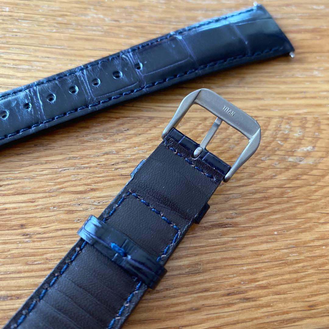 【美品】シンシアー 19mm クロコダイル オーダーメイド ベルト ネイビー
