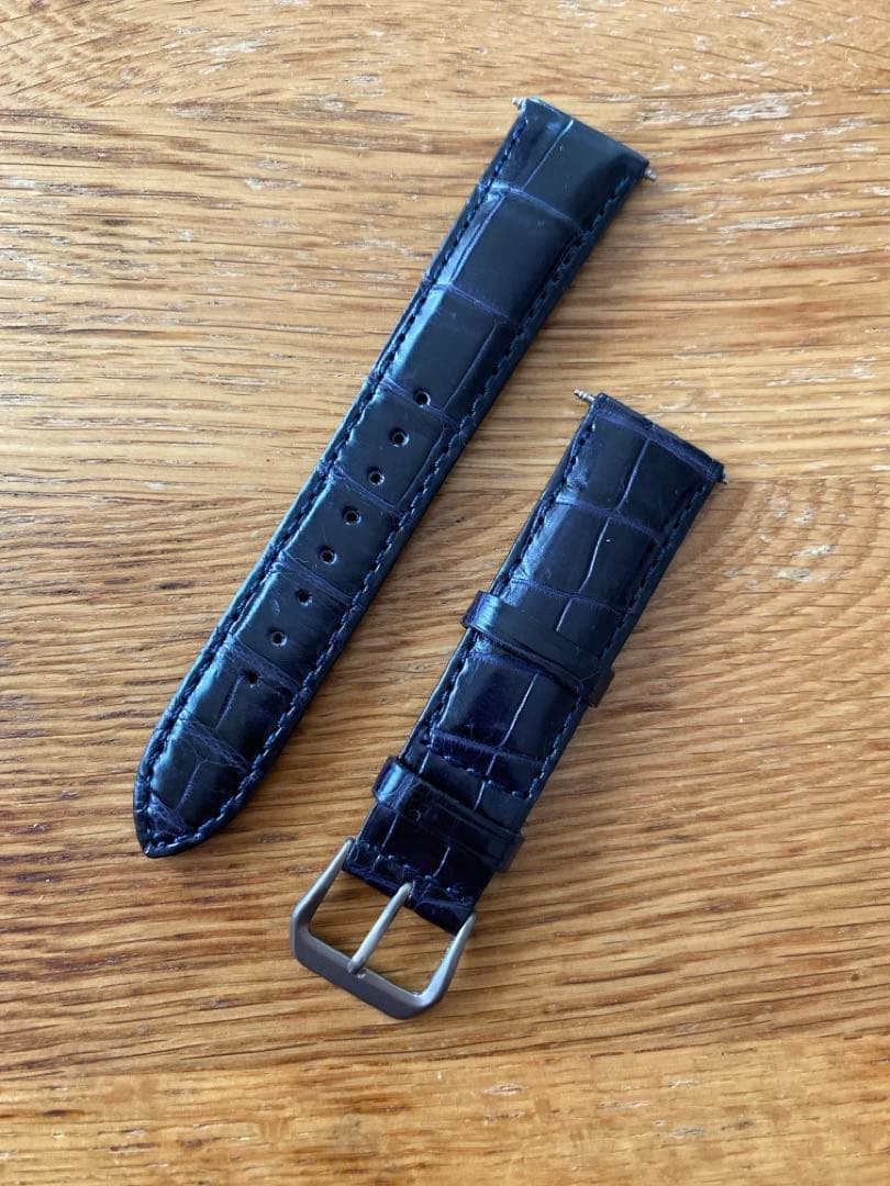 【美品】シンシアー 19mm クロコダイル オーダーメイド ベルト ネイビー