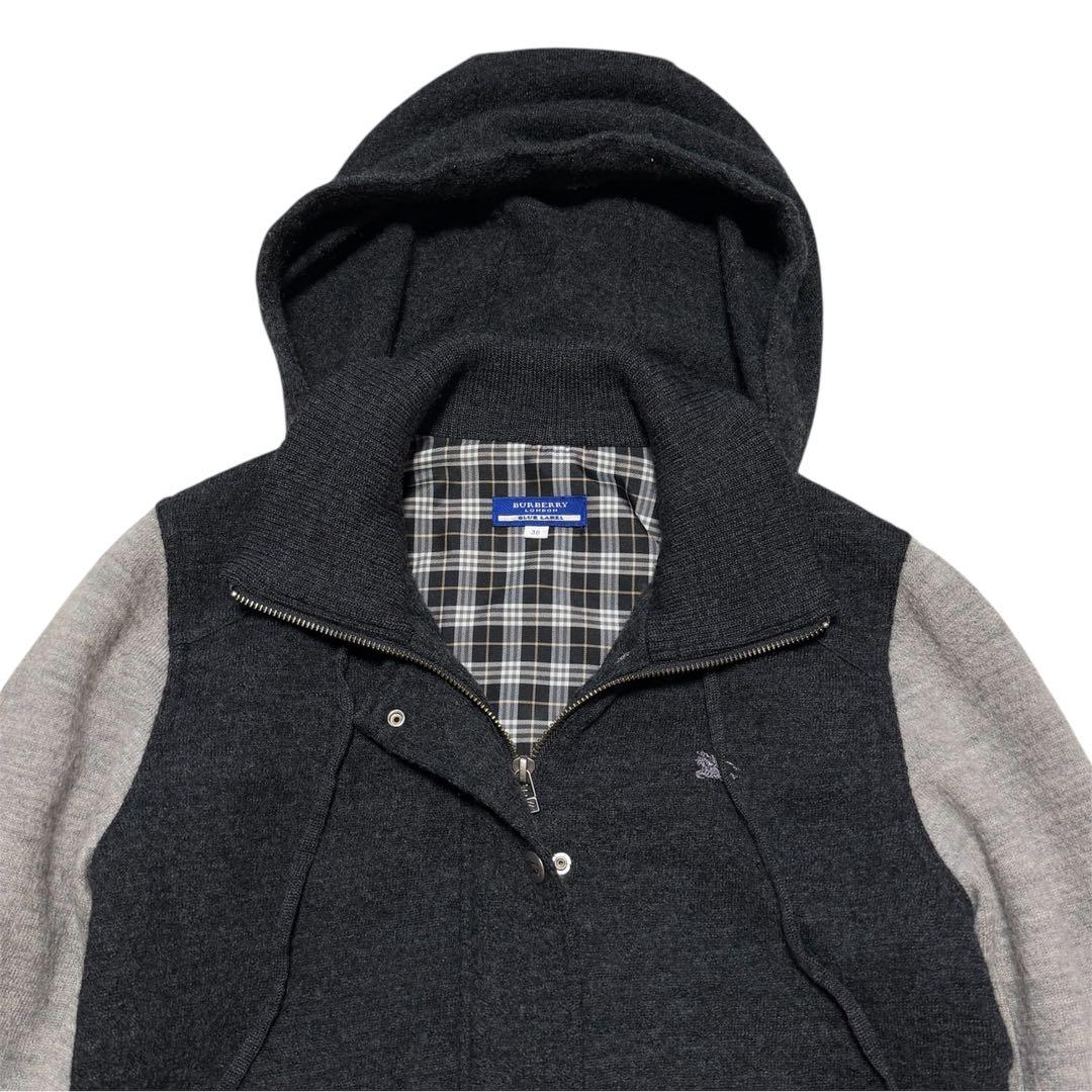 BURBERRY BLUE LABEL フード付き スタジャンニット 38