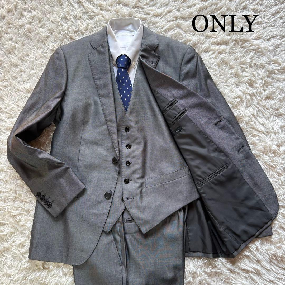 美品 ONLY スリーピーススーツ シルク混 シャイニー光沢グレー 170AB