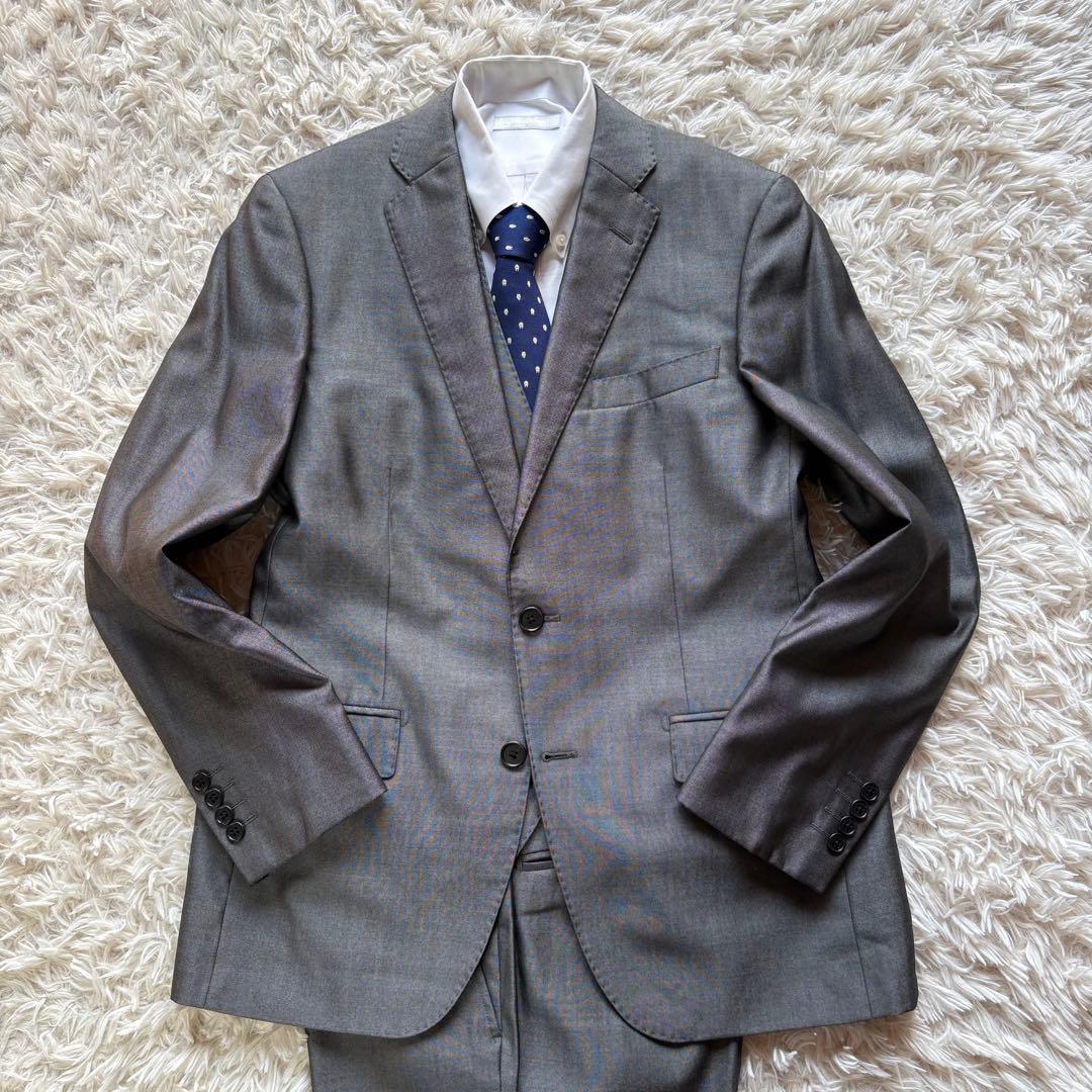 美品 ONLY スリーピーススーツ シルク混 シャイニー光沢グレー 170AB