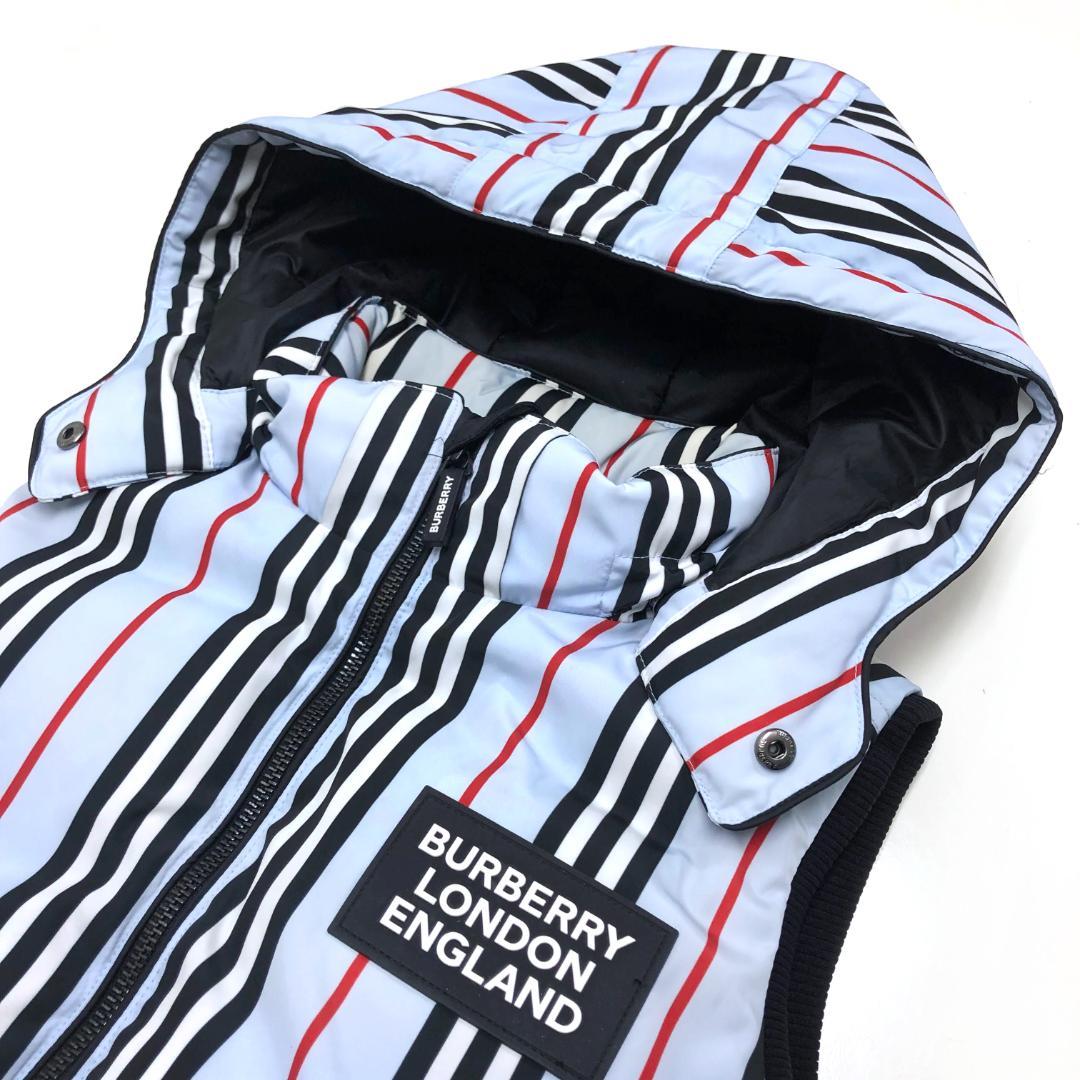 ☆美品☆バーバリー　ダウンベスト　ストライプ　ペールブルー　14Y　チルドレン