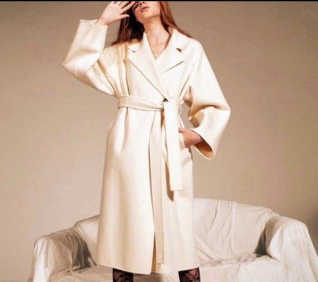 ルシェルブルー　アイボリー ダブルブレスト ロングコート