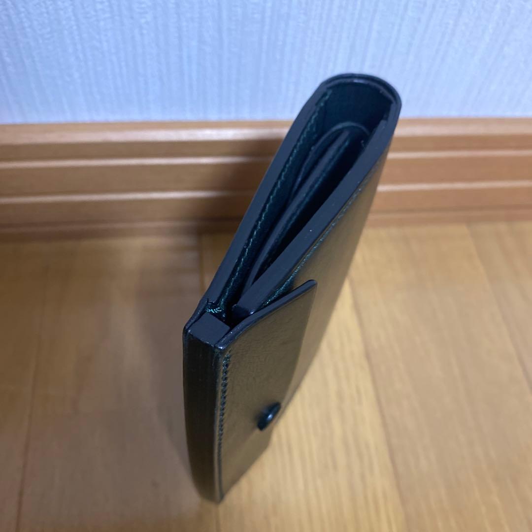万双　厚コバ 三つ折り財布　ダークグリーン　中古美品