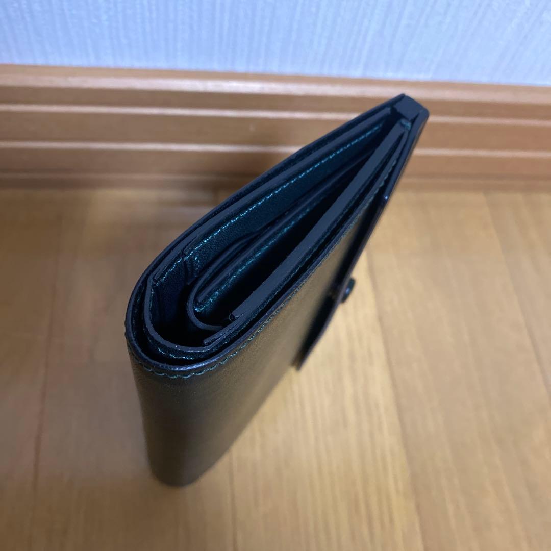 万双　厚コバ 三つ折り財布　ダークグリーン　中古美品