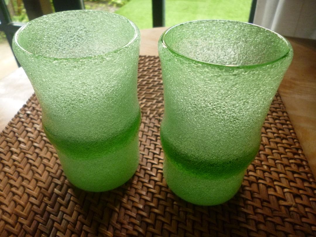 稲嶺盛吉、土紋シリーズ二色泡彩流グラス2個セット