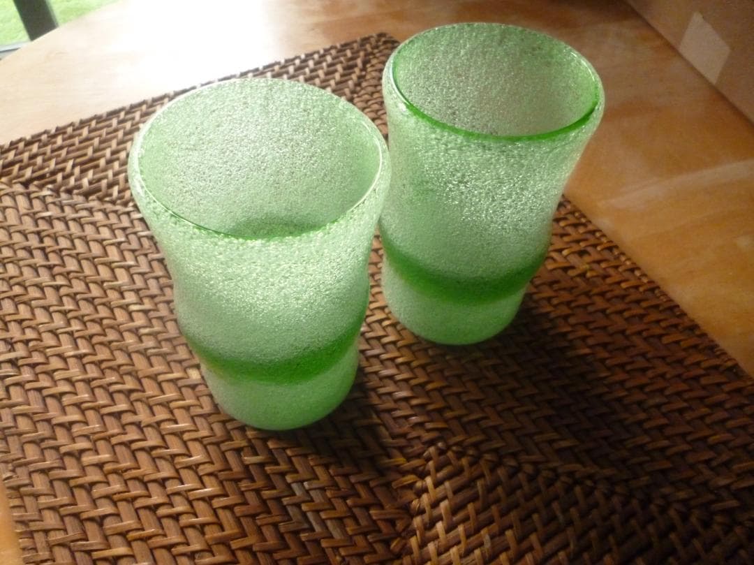 稲嶺盛吉、土紋シリーズ二色泡彩流グラス2個セット