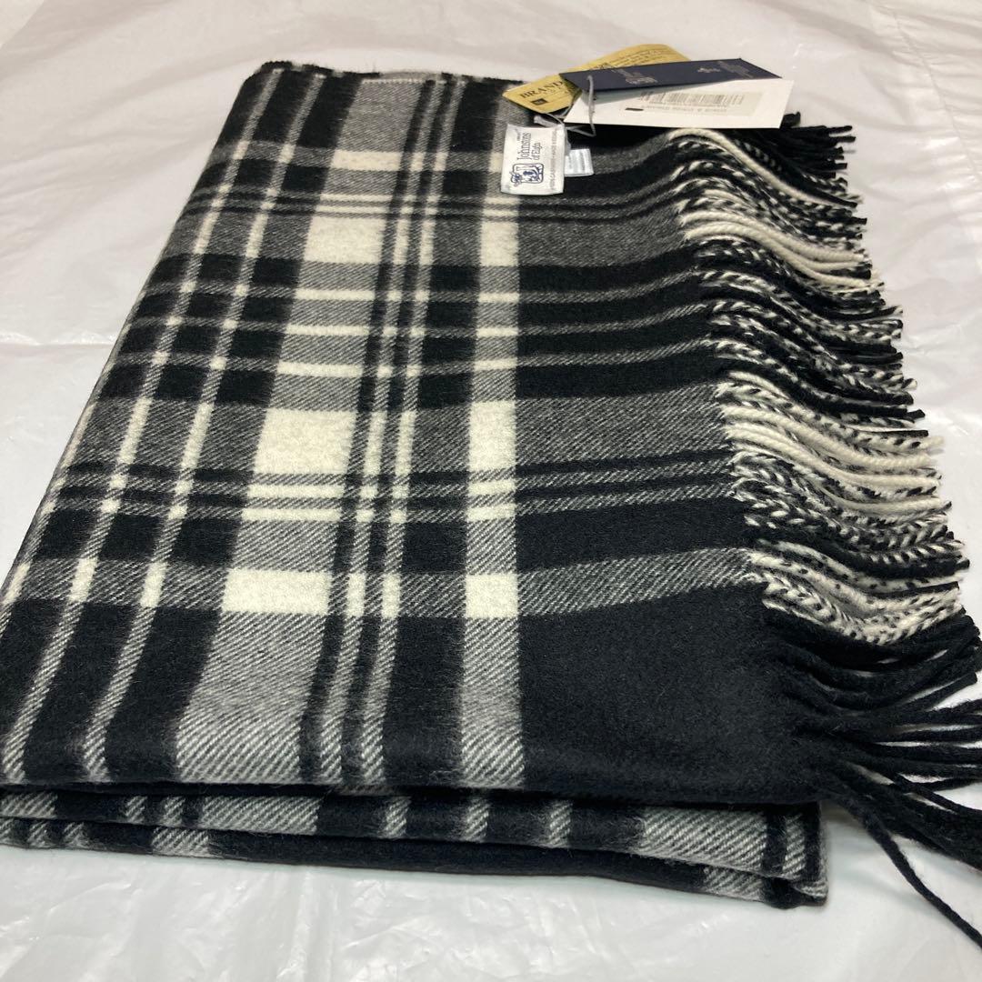 新品 ジョンストンズ カシミヤ100％ 大判ストール ブラック＆ホワイト