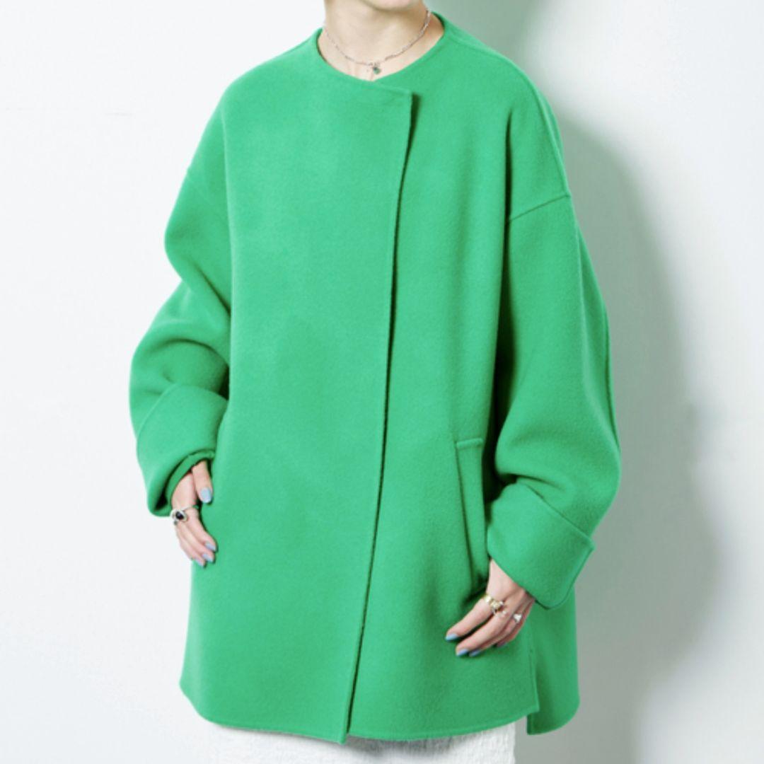 極美品♪シティショップ 22AW ショートビーバー ウールコート グリーン