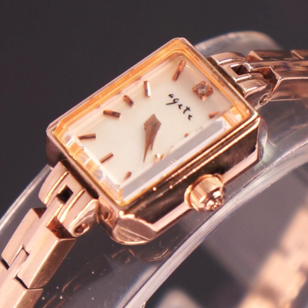 【稼働美品】agete ピンクゴールド　2Pダイヤ silver刻印