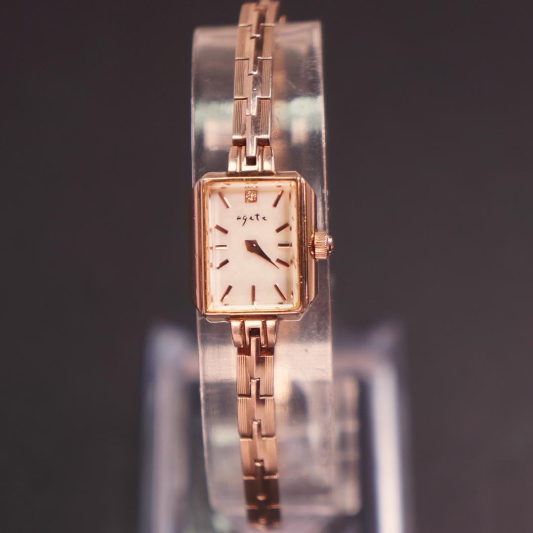 【稼働美品】agete ピンクゴールド　2Pダイヤ silver刻印